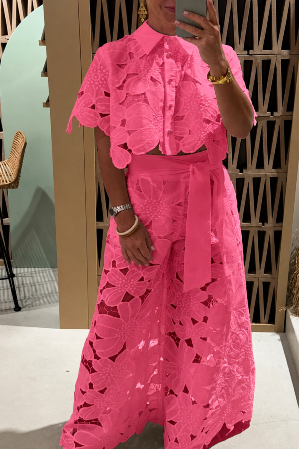 Fashion Hollow Lace Two-piece Set