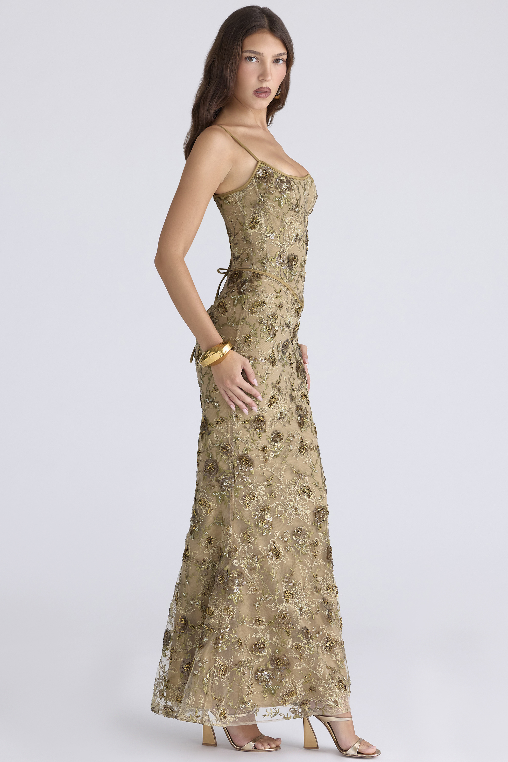 Hand Beaded Embellished Corset Maxi Dress