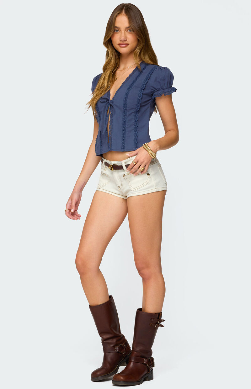 Edikted Cotton Lacey Tie Front Top