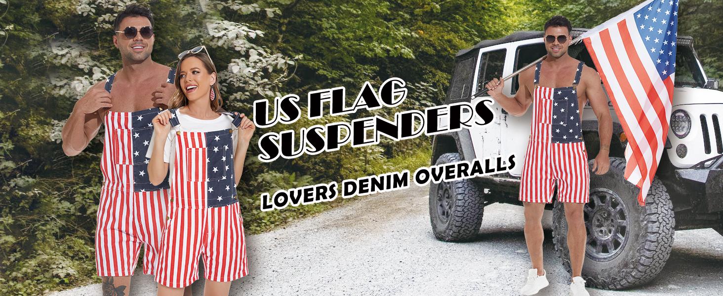 Yuanbang 4th of July American Flag Overalls for Men and Women Unisex USA 250th Anniversary Shorts Stretchy Denim Romper Memorial Day Coveralls Patriotic Gifts Summer Wins Wear Independence Day Jumpsuits Fashion Father's Day BBQ Outdoor Menswear