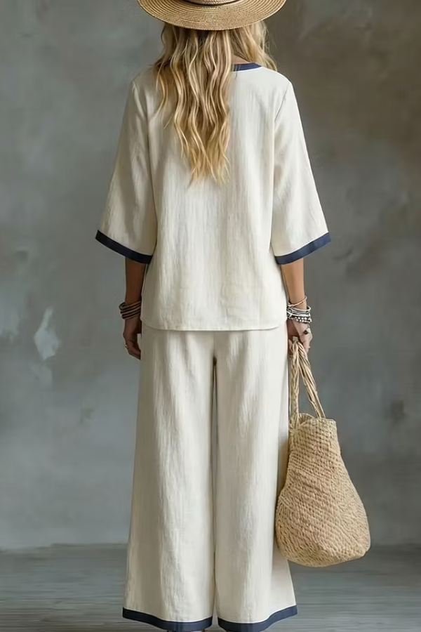 Women's Solid Color V-Neck Set