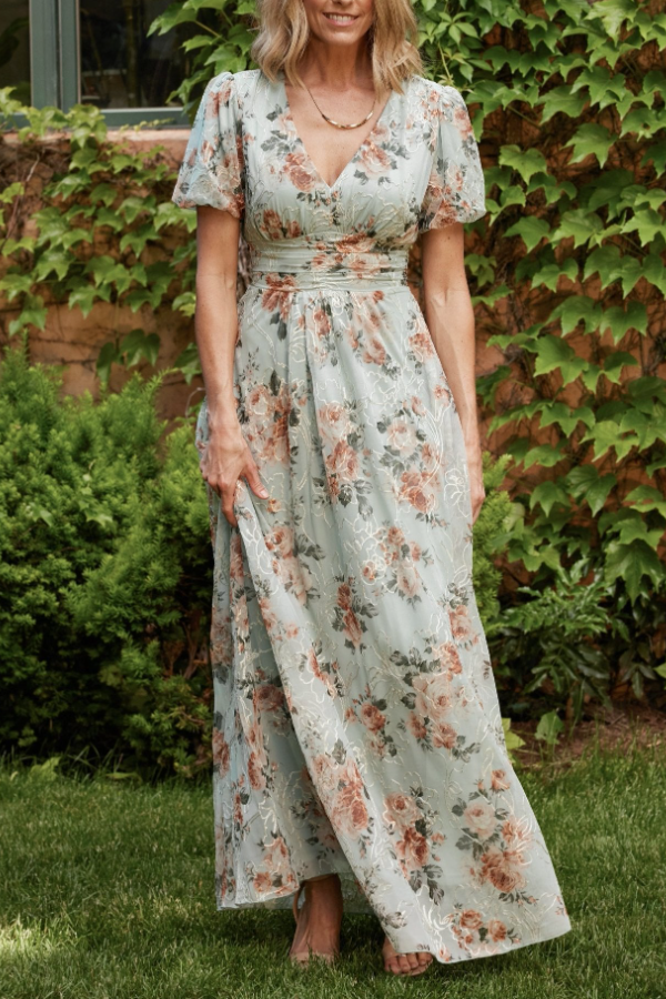 Ladies' Printed Waist Cinching And Large Swing Dress