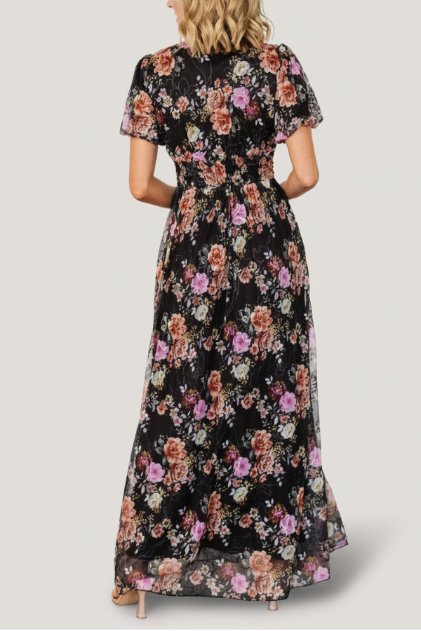 Ladies' Printed Waist Cinching And Large Swing Dress
