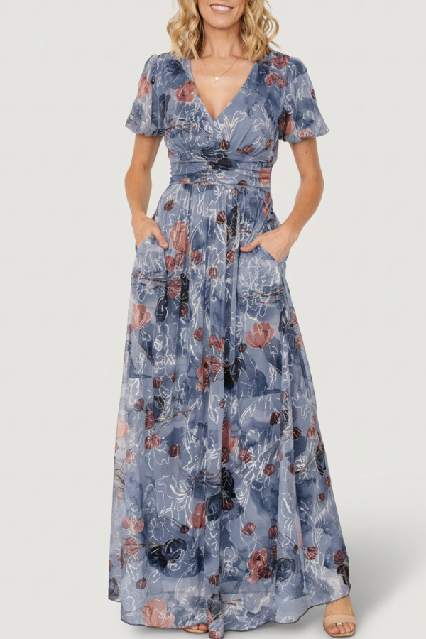 Ladies' Printed Waist Cinching And Large Swing Dress