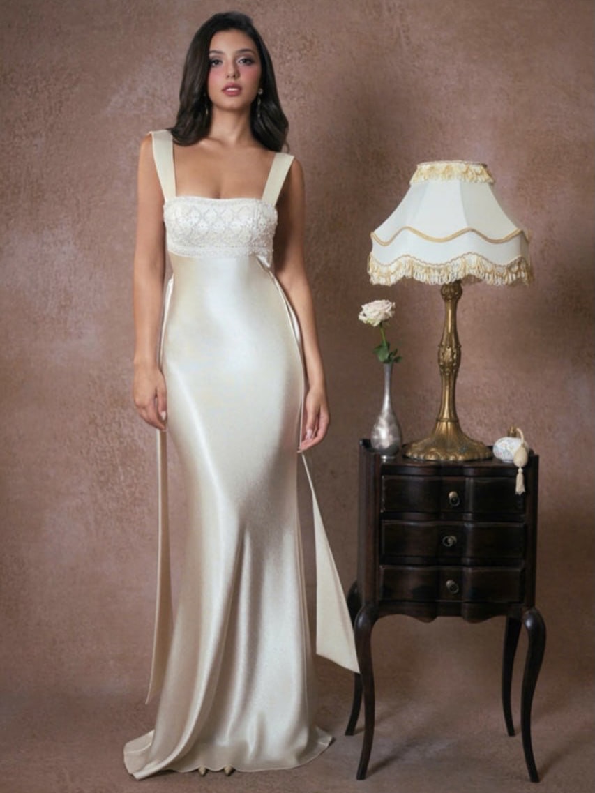 Pure Silk Satin Backless Cross-Strap Maxi Dress