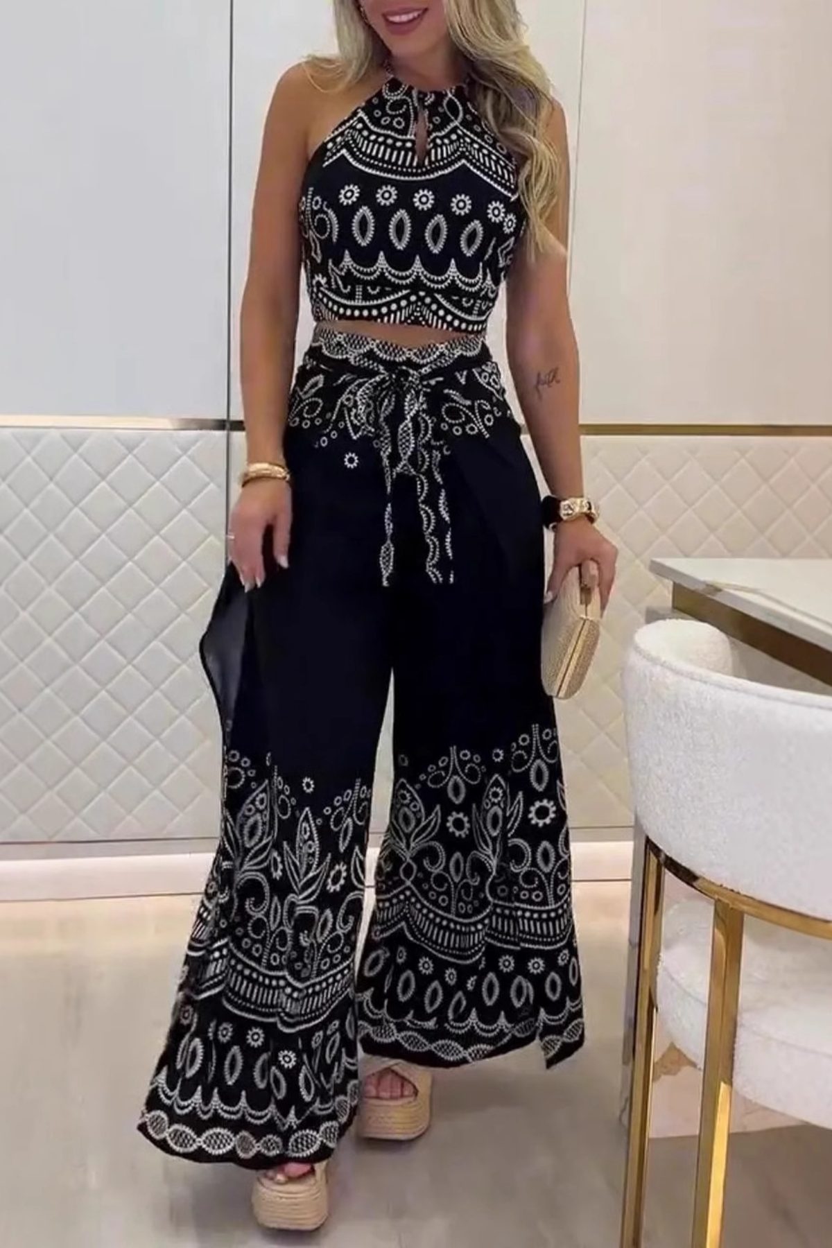 Women's Printed Holiday Casual Set