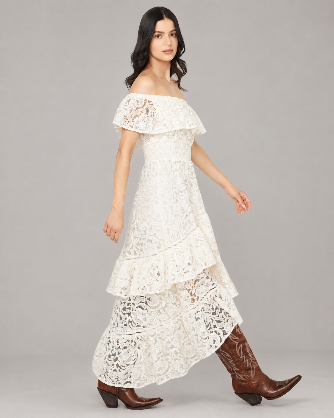 Lace Off-Shoulder High-Low Dress