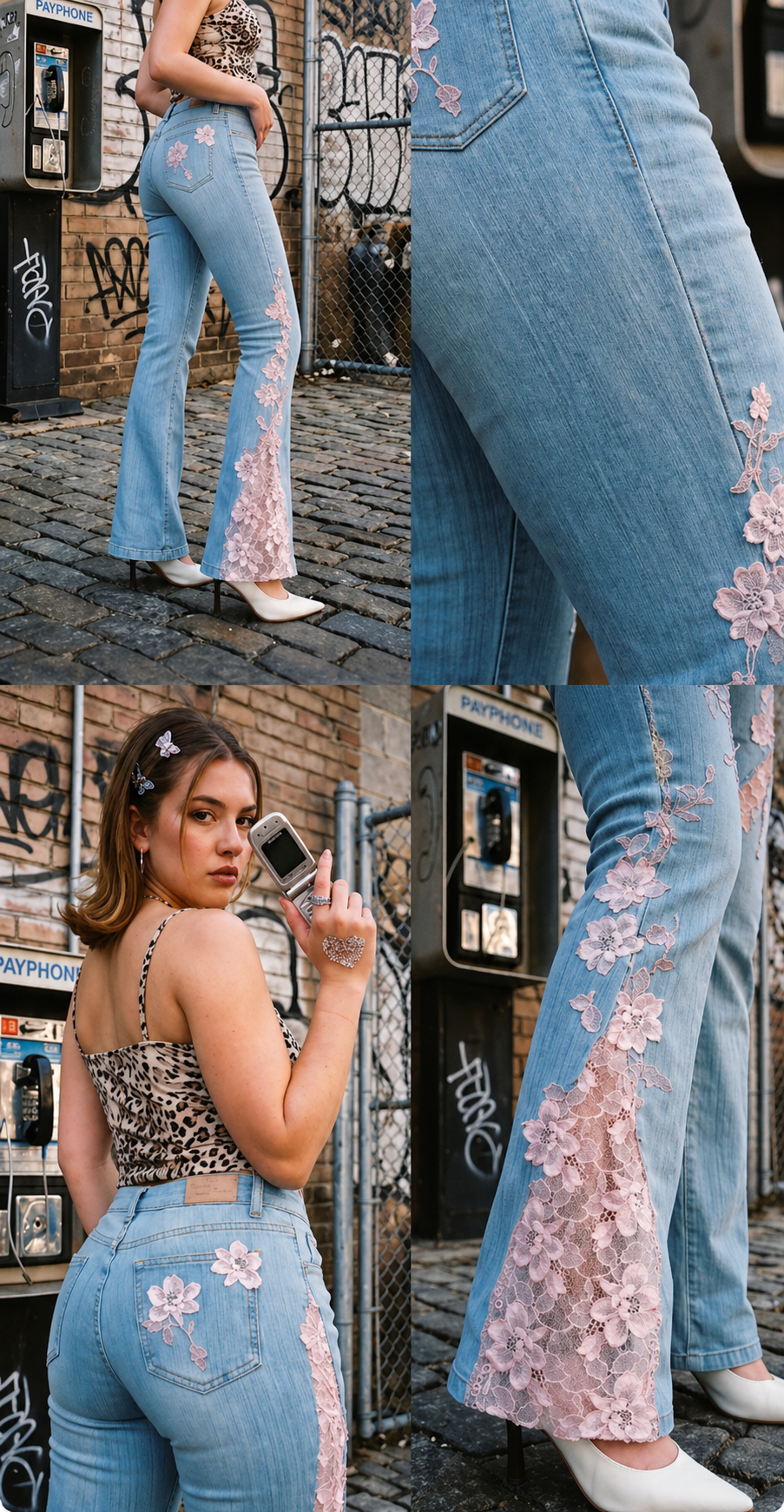 Lace-Inset Flare Jeans (Buy 2, Free Shipping)