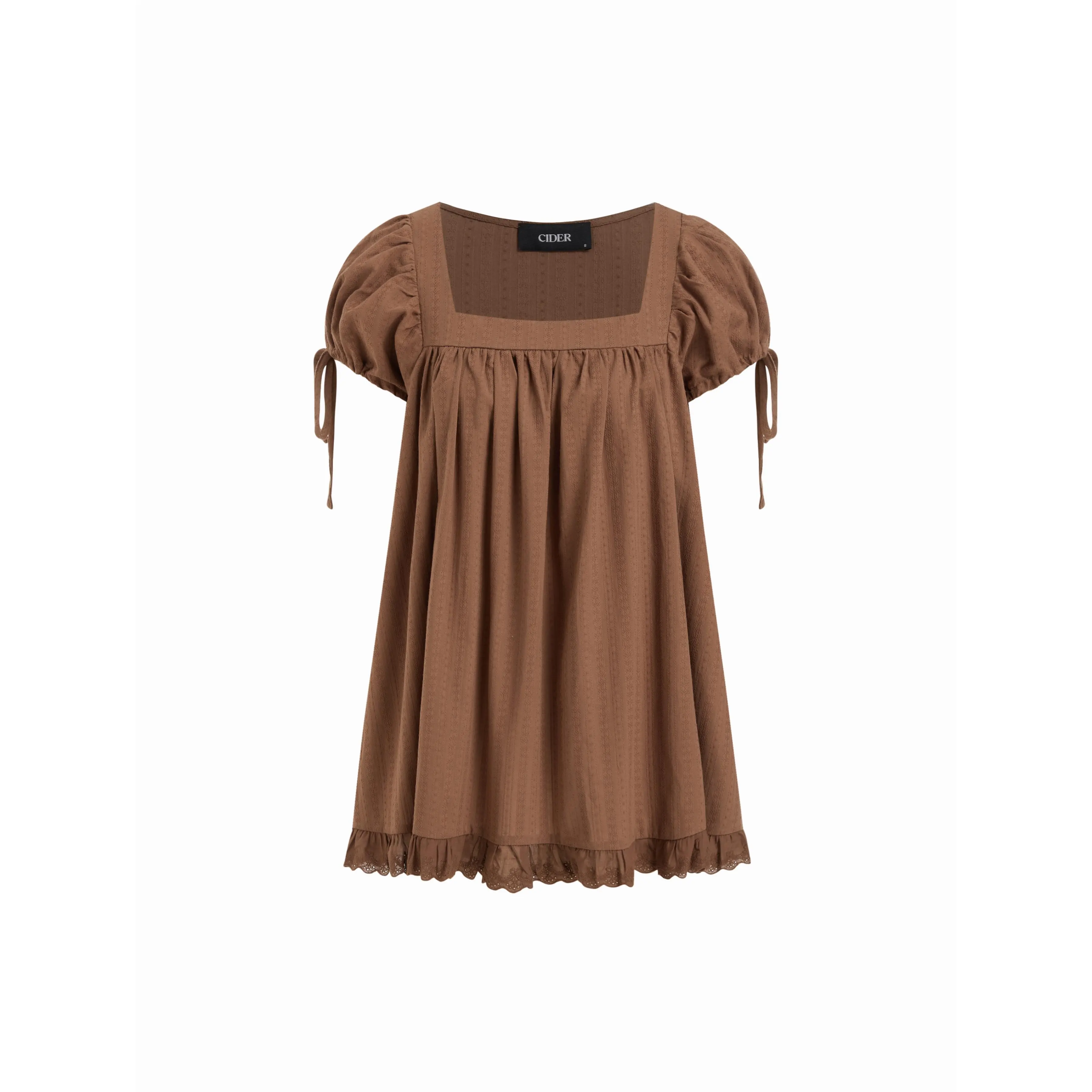 Square Neck Solid Ruffle Knotted Short Sleeve Blouse