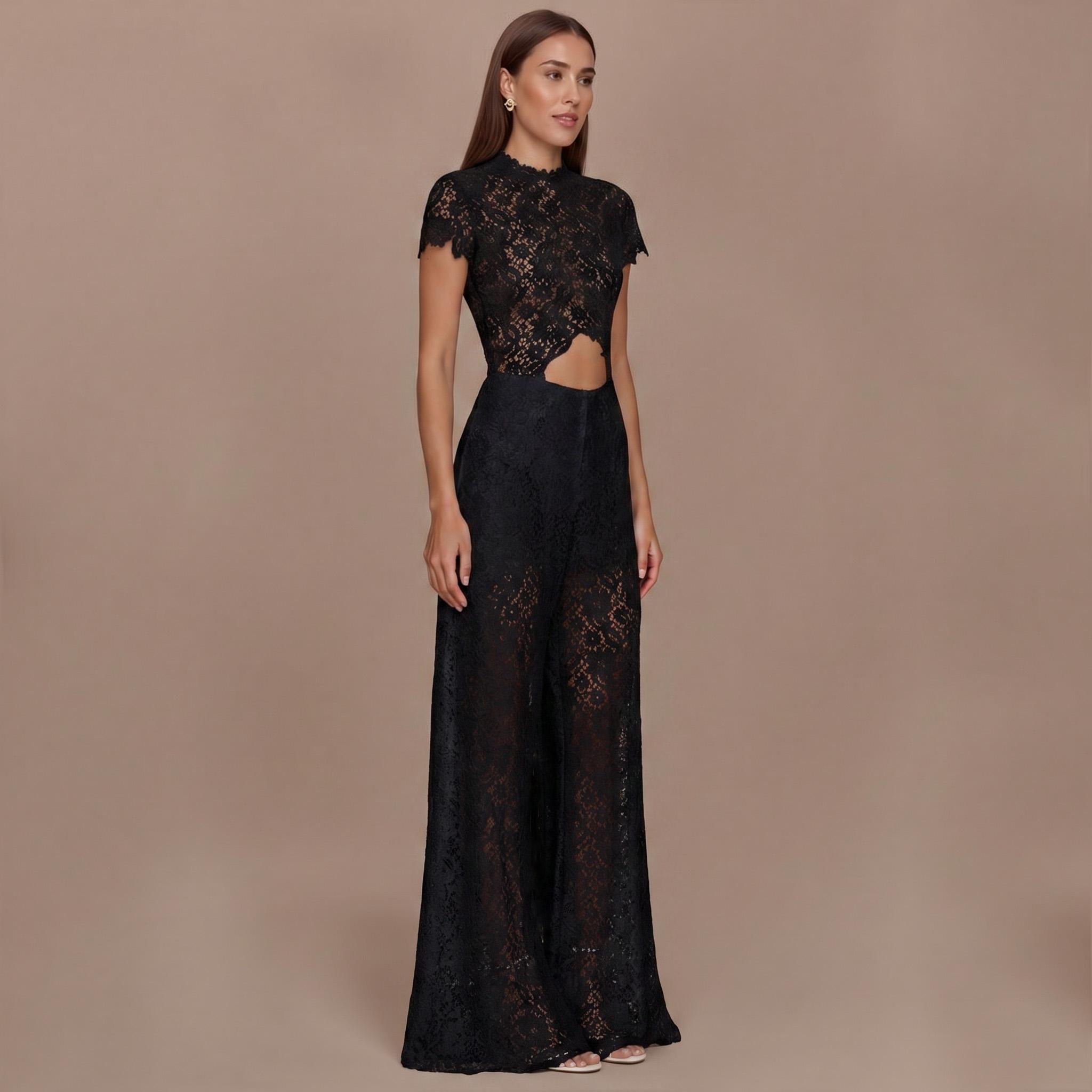 Lace Long-sleeved Top And Wide-leg Pants Set