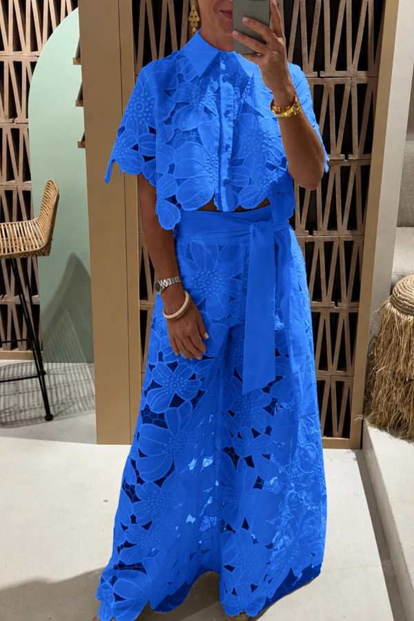 Fashion Hollow Lace Two-piece Set
