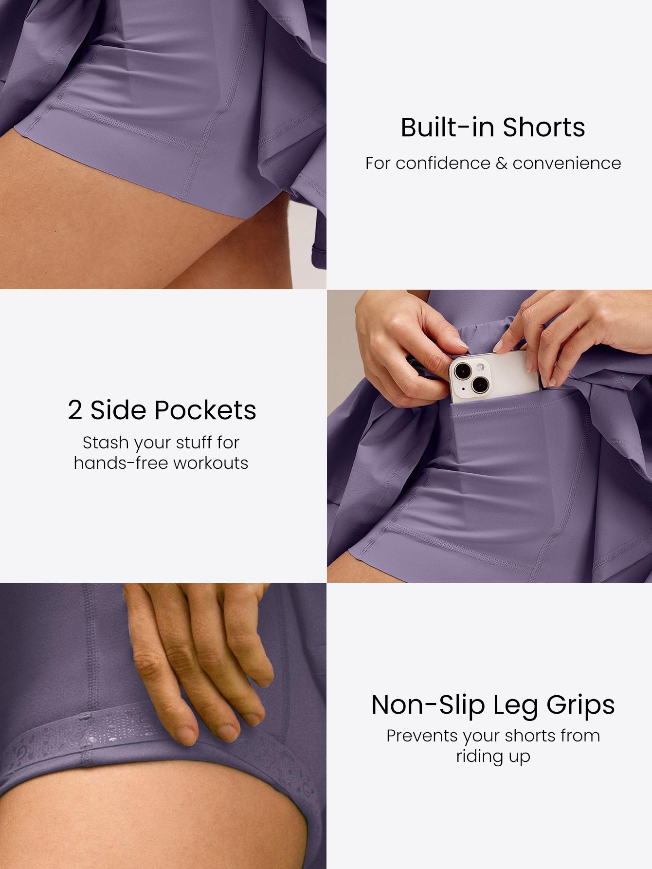 GLOWMODE Game On Buttery-Soft Quick-Dry Removable Cups Built-In Shorts Side Pockets Squareneck Cutout Back Tiered Tennis Dress Golf Pickleball Workout Gym Daily Casual Wear