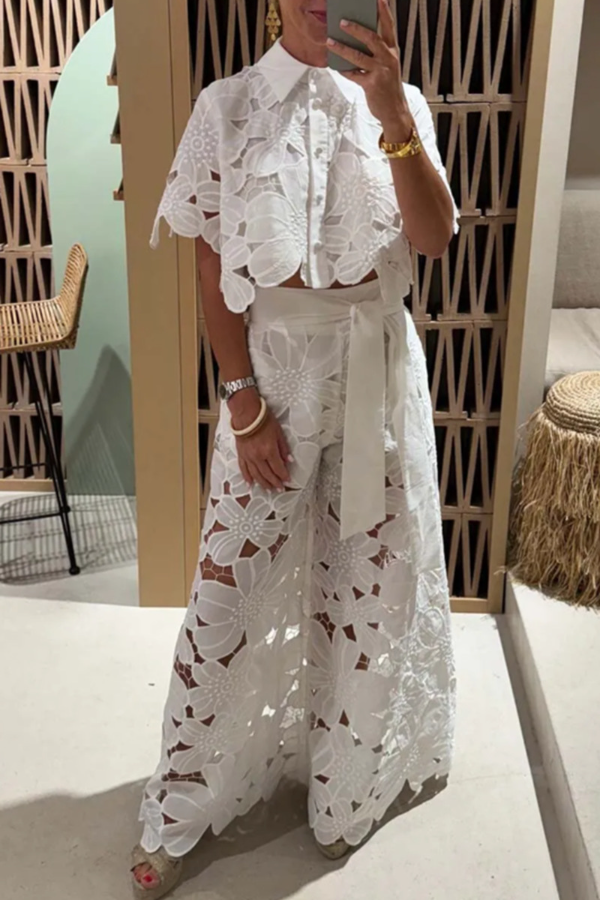 Fashion Hollow Lace Two-piece Set