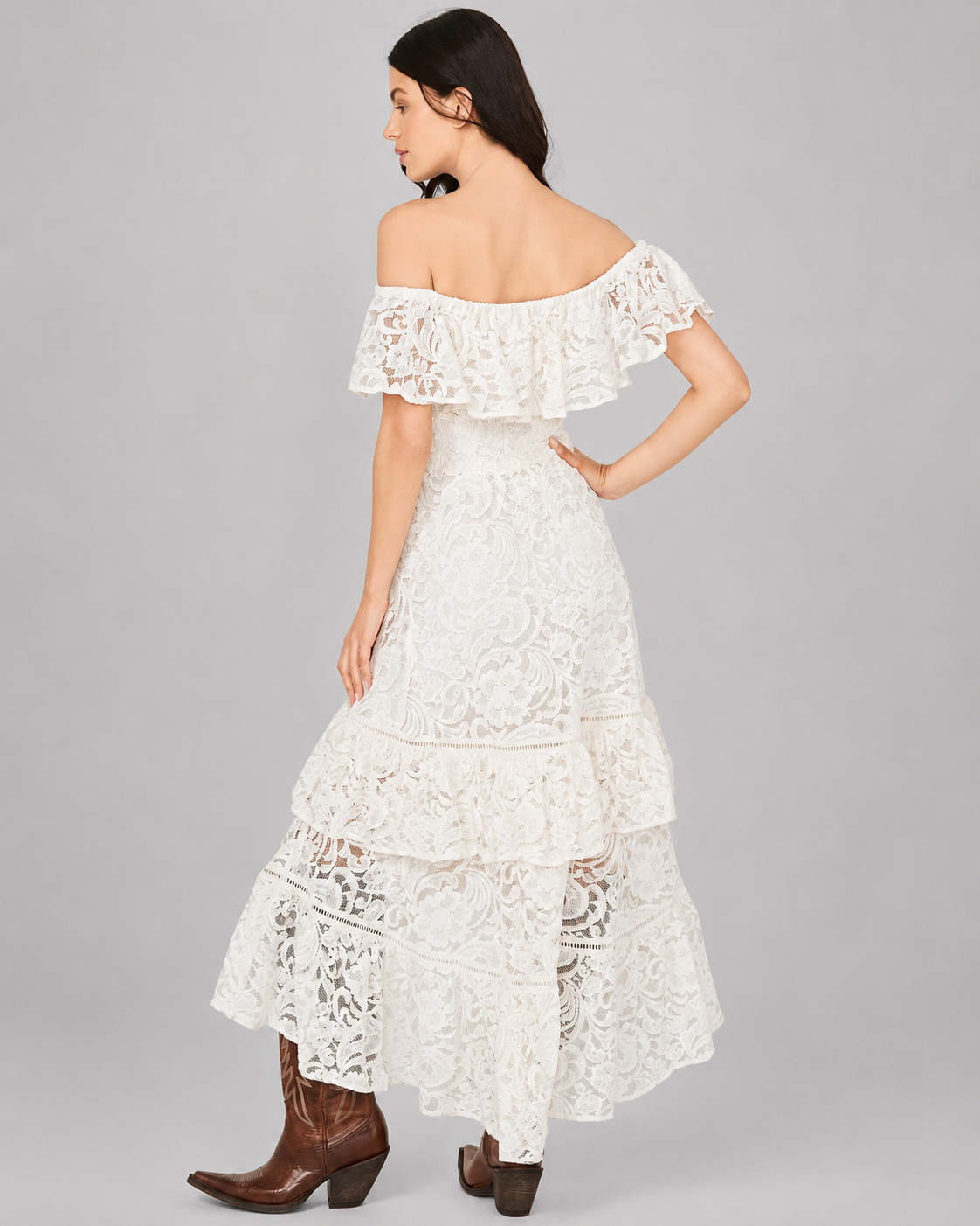 Lace Off-Shoulder High-Low Dress