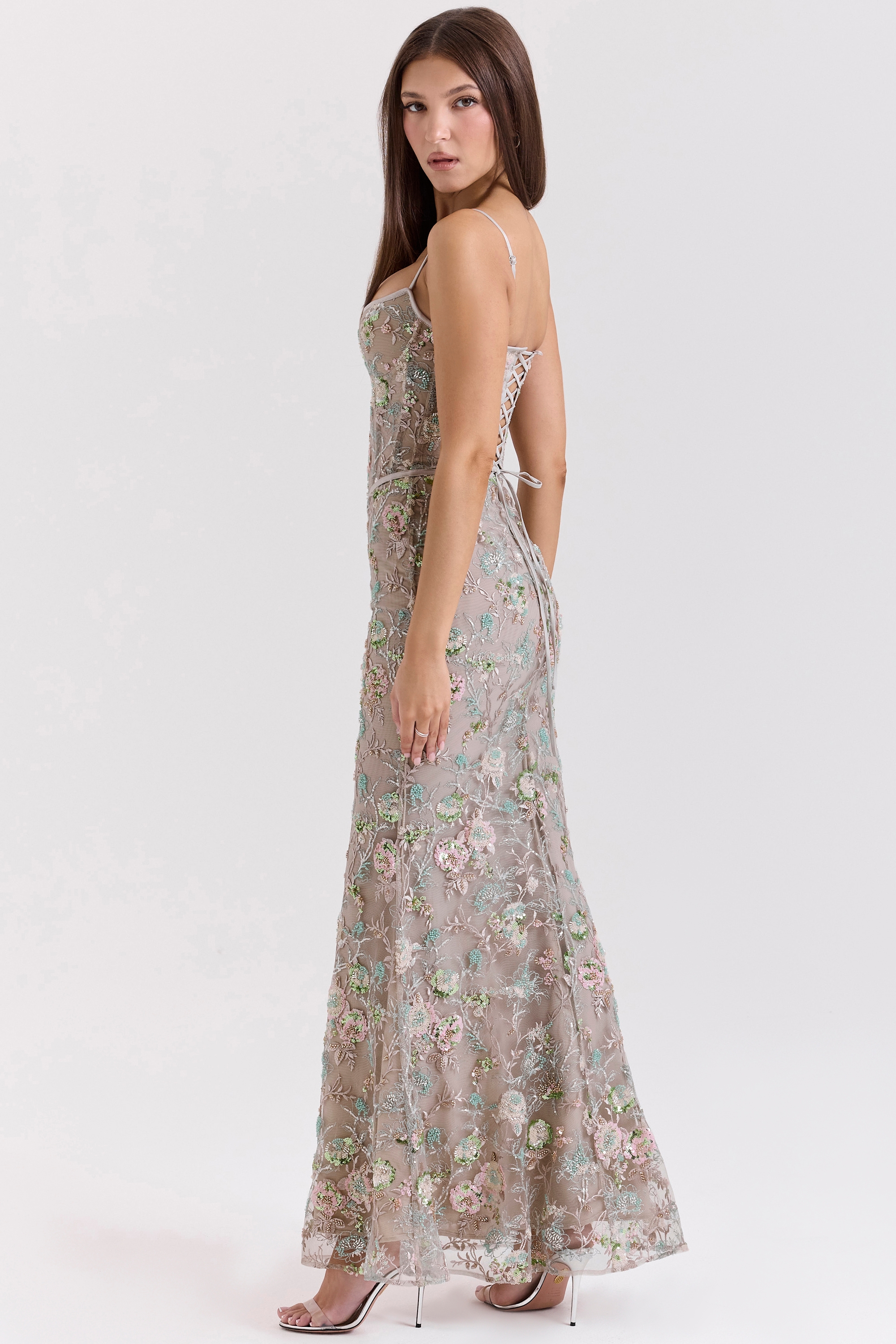 Hand Beaded Embellished Corset Maxi Dress