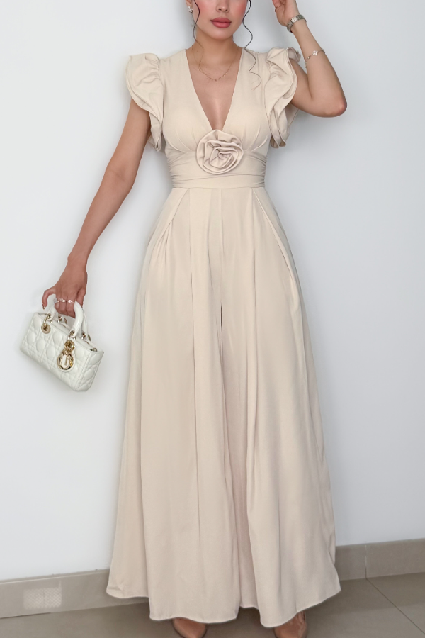 Floral-Collar Jumpsuit
