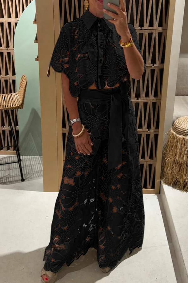 Fashion Hollow Lace Two-piece Set