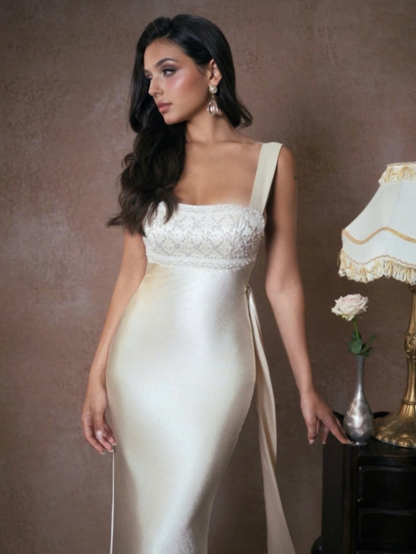 Pure Silk Satin Backless Cross-Strap Maxi Dress