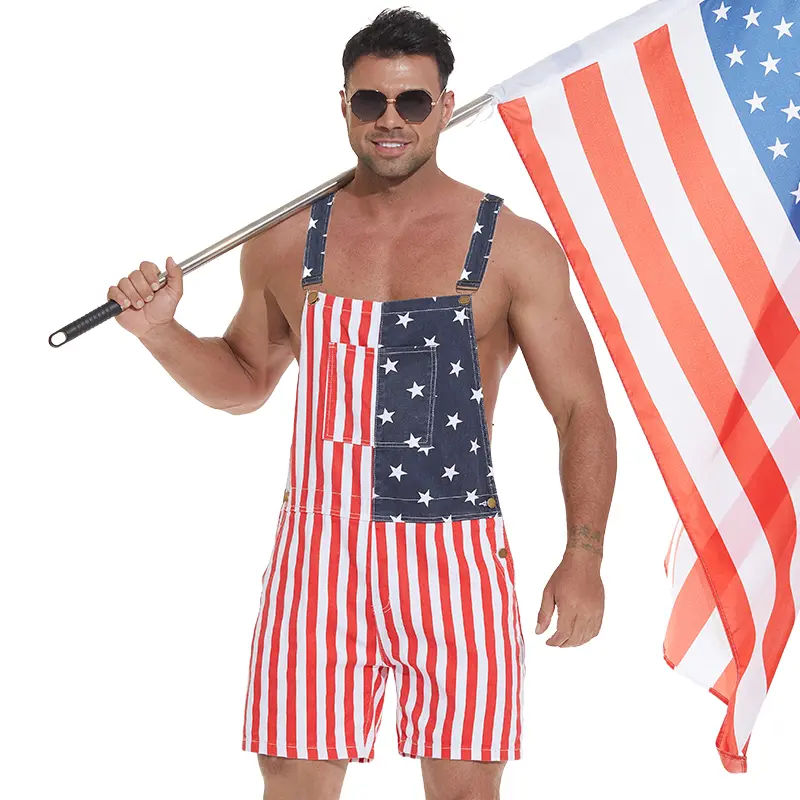4th of July American Flag Overalls Shorts