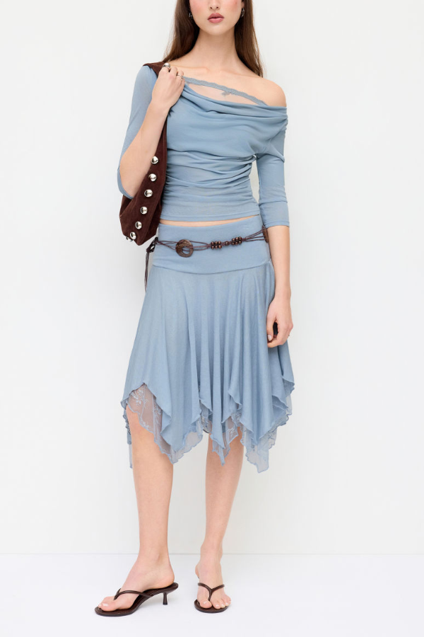 Irregular-neck Mid-length Skirt Set
