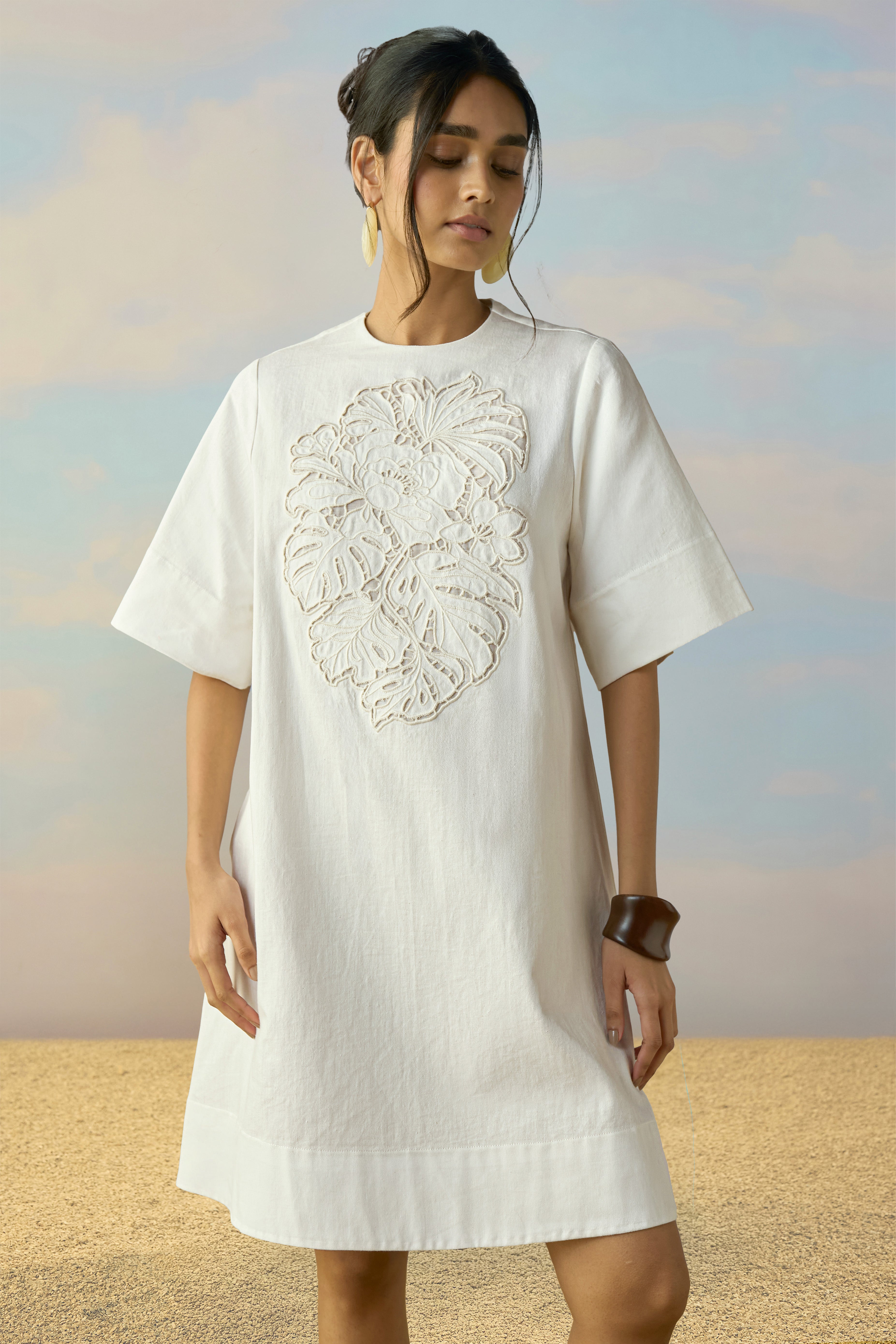 Cutwork Embroidered Denim Dress