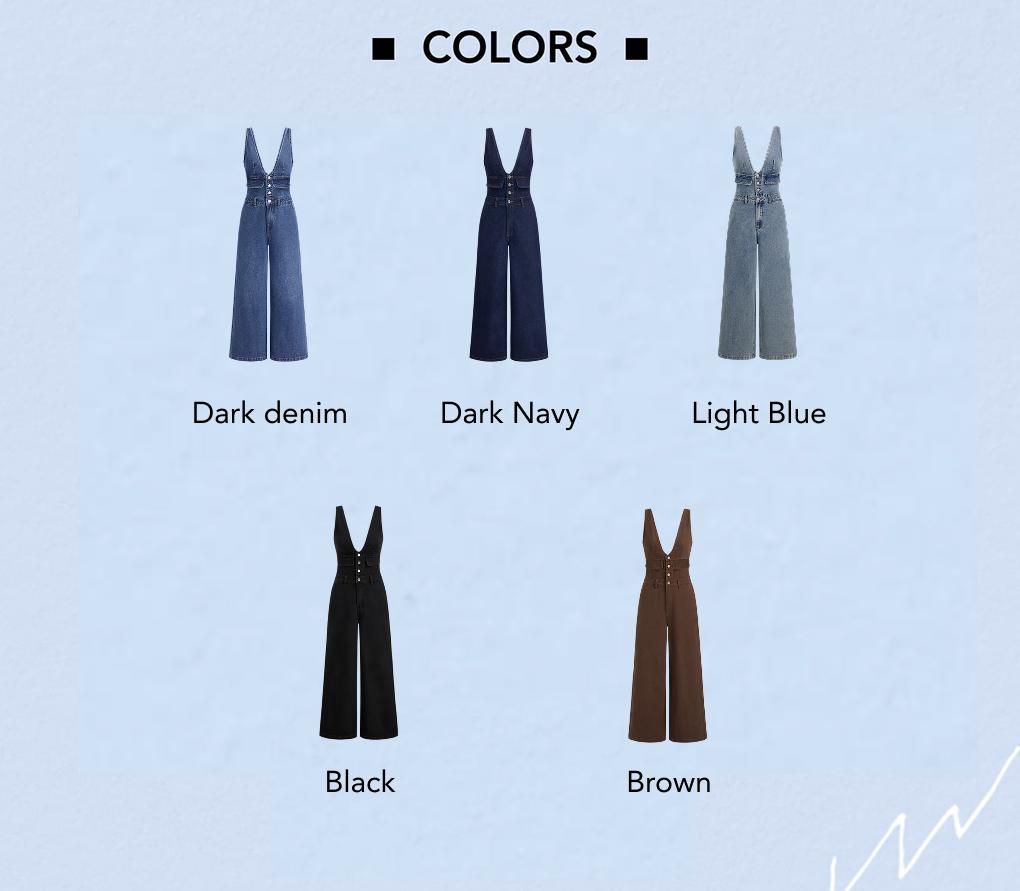 Cider Denim V-neck Button & Pocket Wide Leg Jumpsuit | for Casual to Business Wear