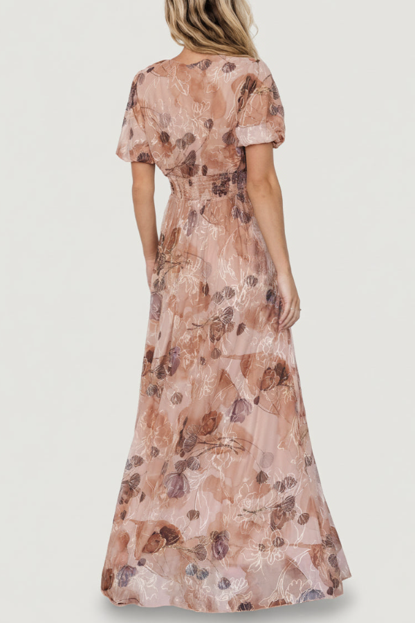 Ladies' Printed Waist Cinching And Large Swing Dress