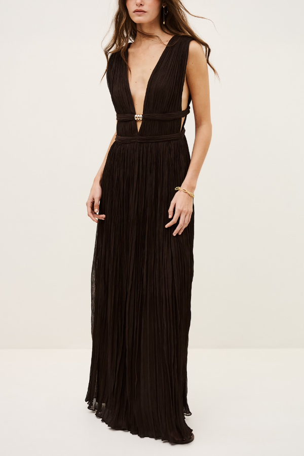Women's V-neck Sleeveless Long Dress