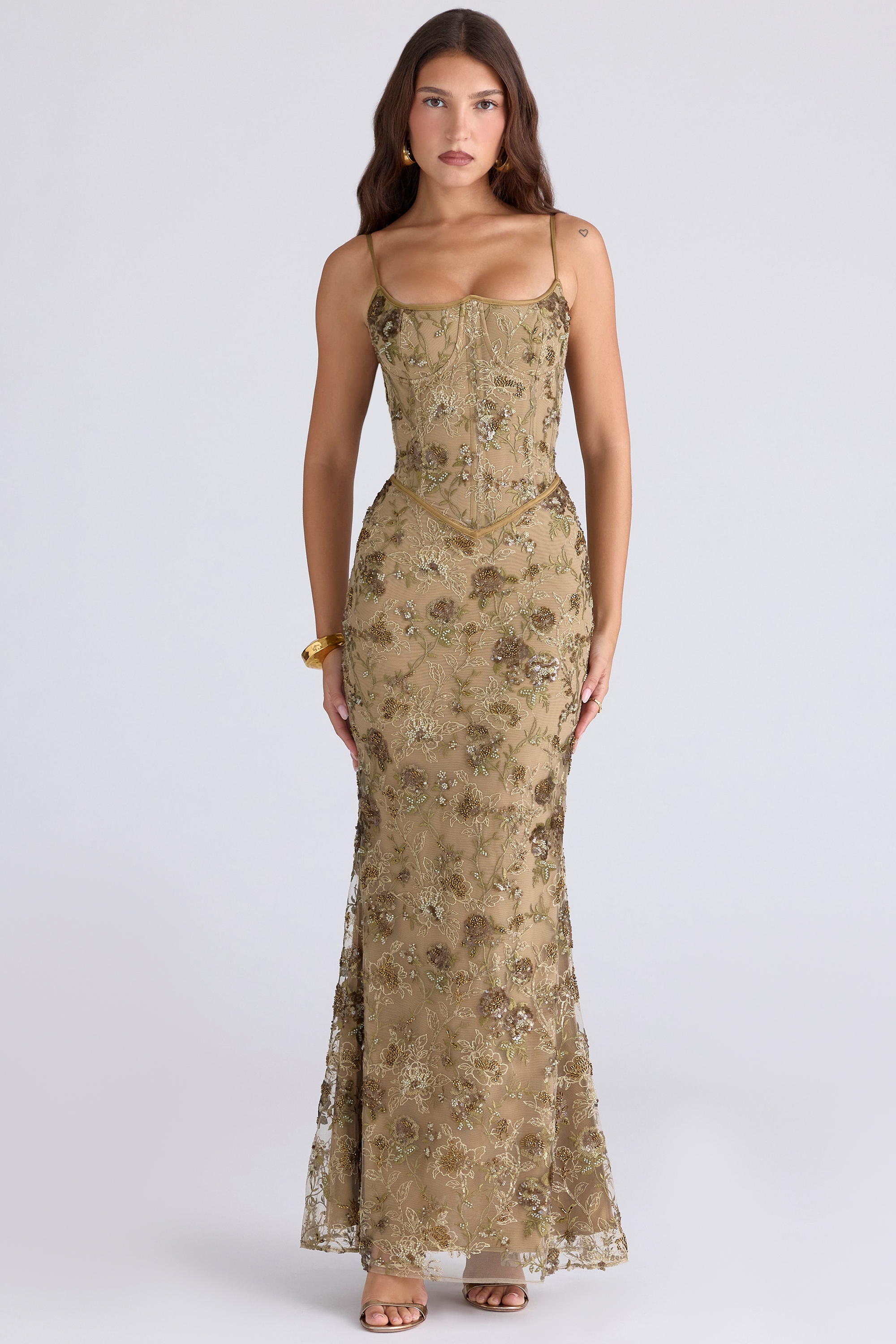 Hand Beaded Embellished Corset Maxi Dress