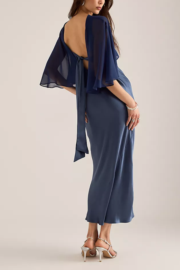Shawl-style Satin Midi Dress