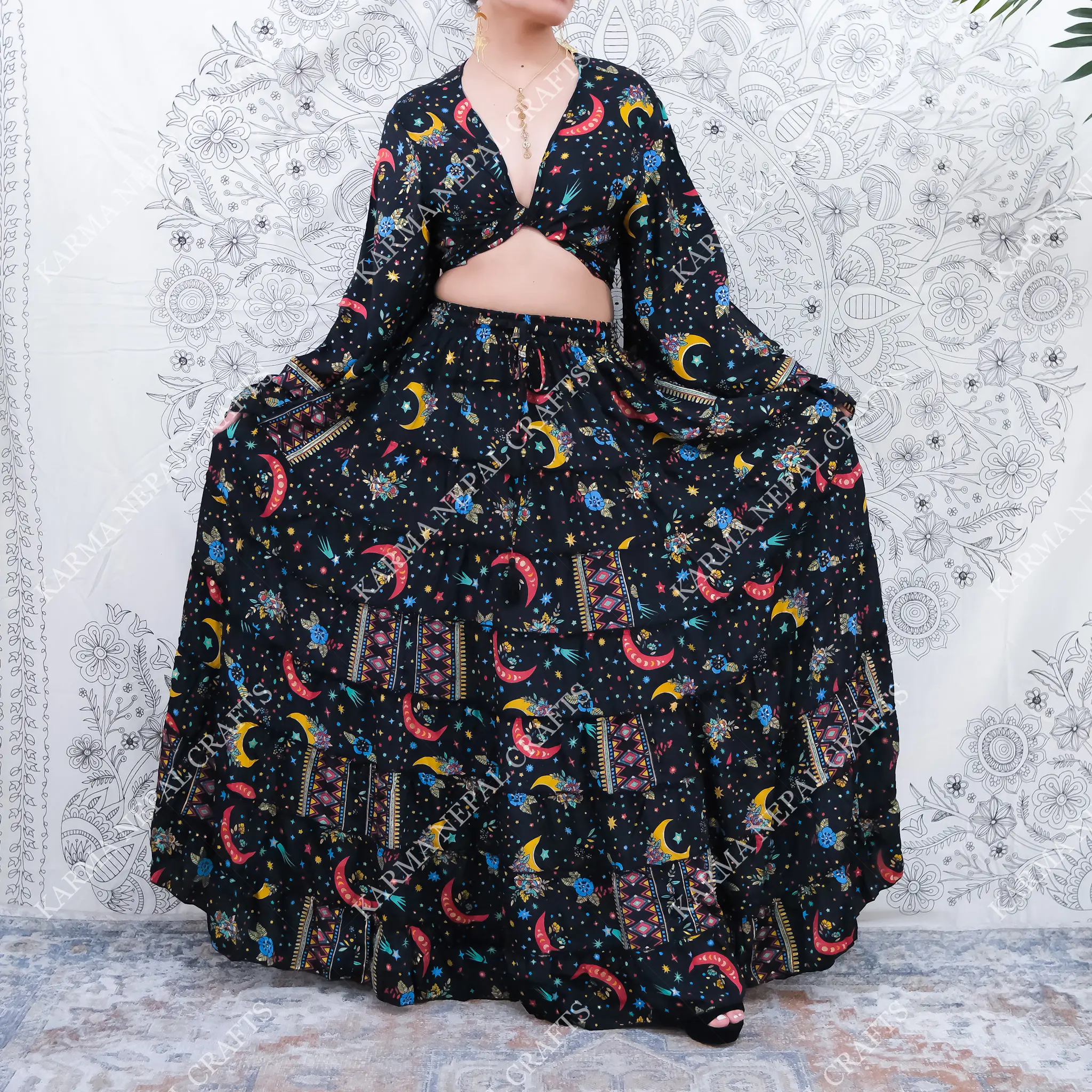 Boho Hippie Long Skirt Set
