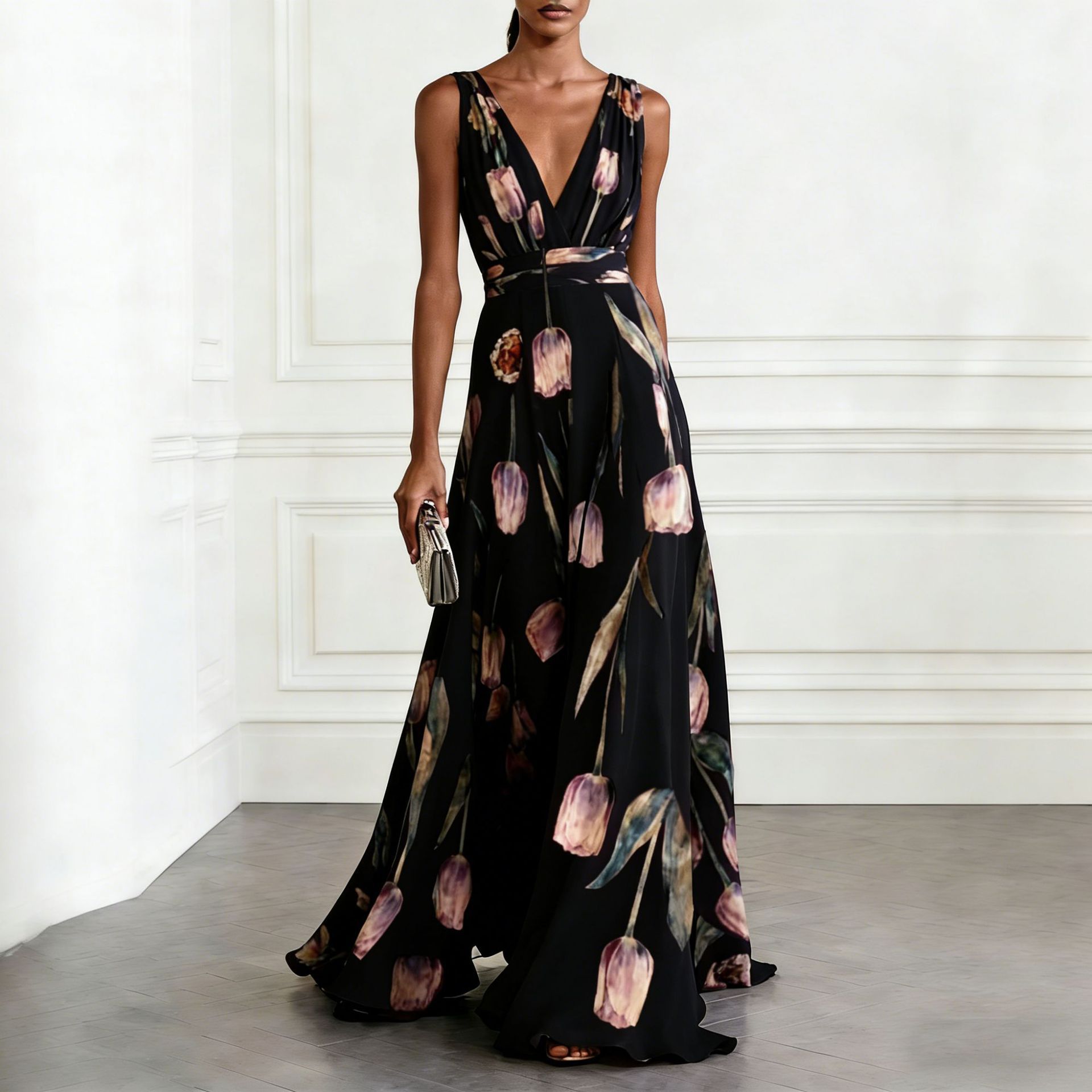 Women's Fashion Printed Large Swing Waist Dress