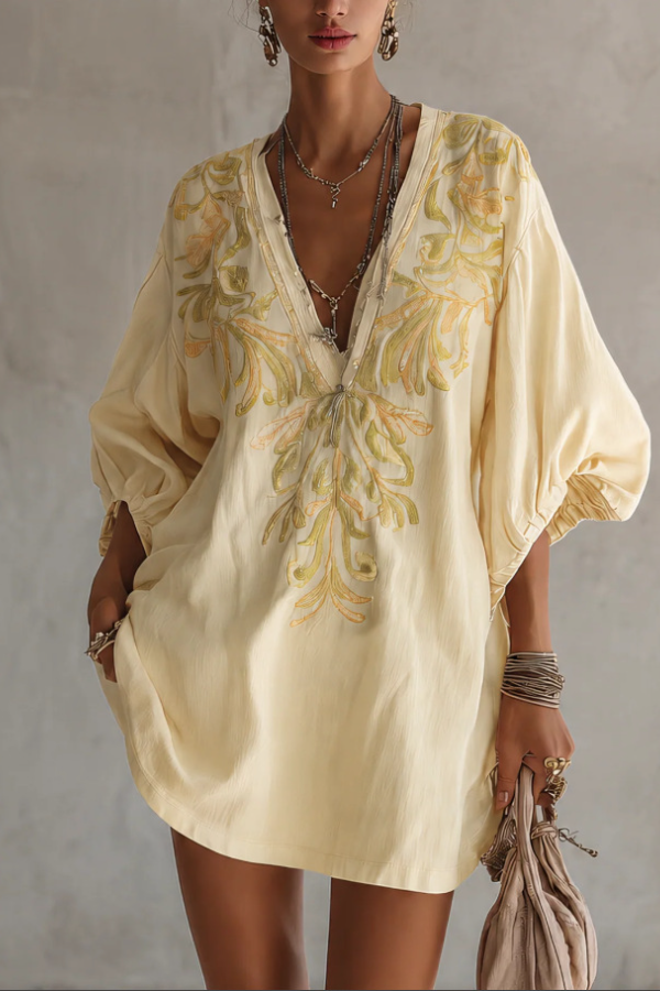 Bohemia Printed V-Neck Resort Mini Dress