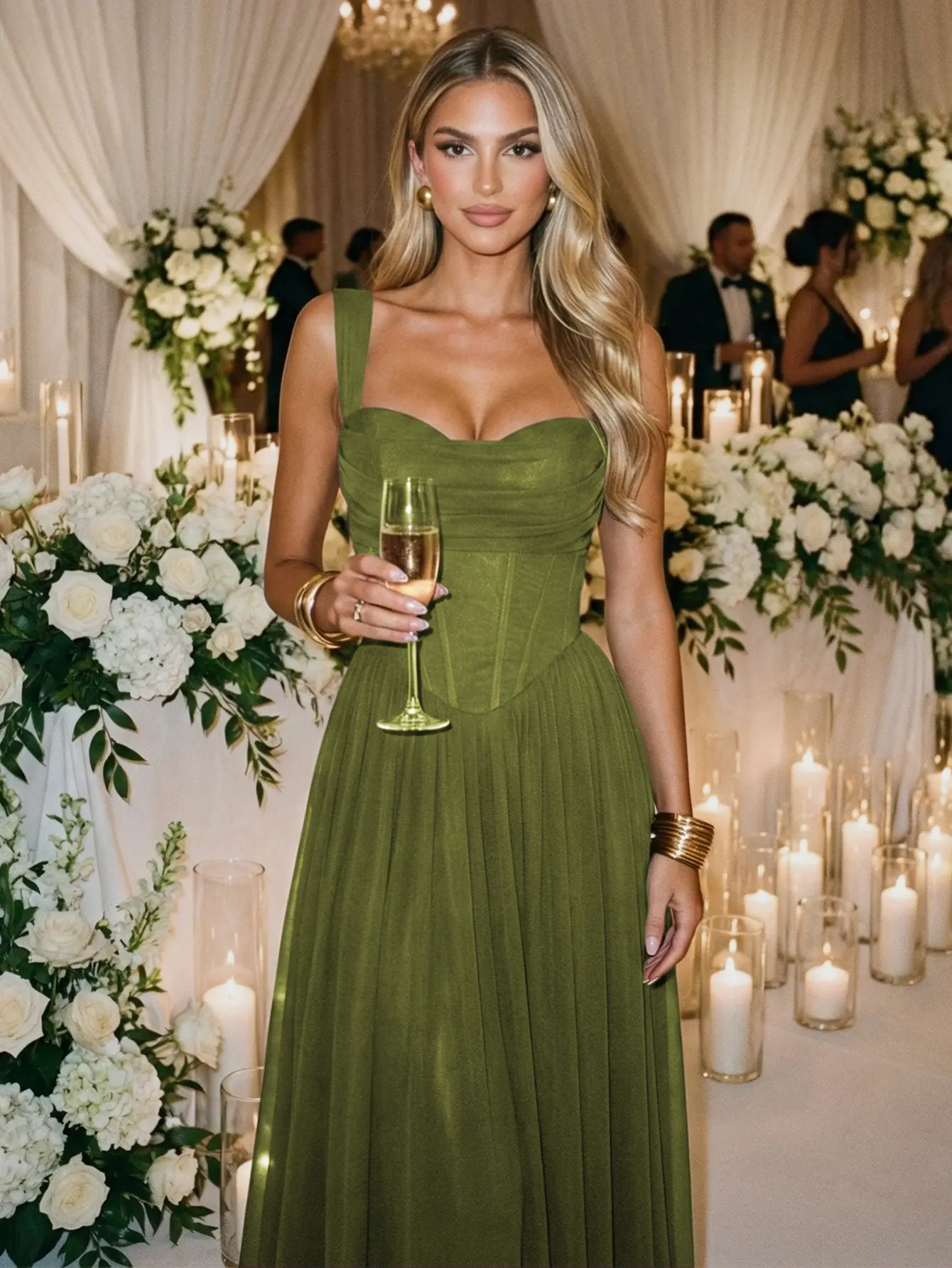 Women Bodycon Faux-Corset Formal Maxi Dress 
