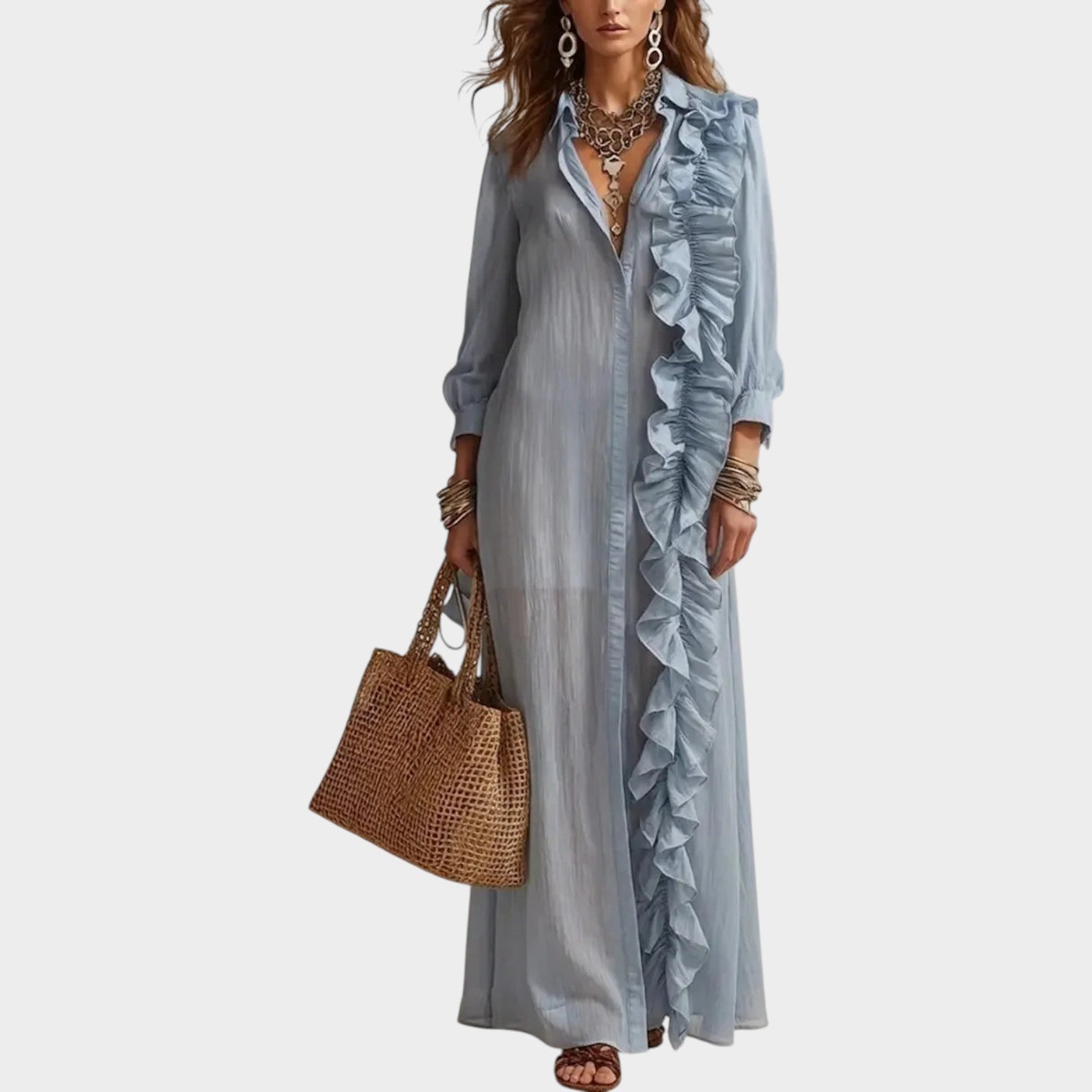 Elegant Ruffle Trim Maxi Dress