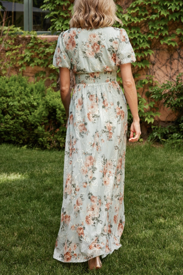 Ladies' Printed Waist Cinching And Large Swing Dress
