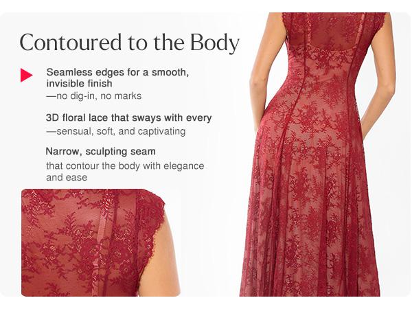 Popilush Shapewear Boho Floral Lace Front Slit Maxi Dress  A-line Silhouette with Smoothing Waist Control & Supportive Bust Design