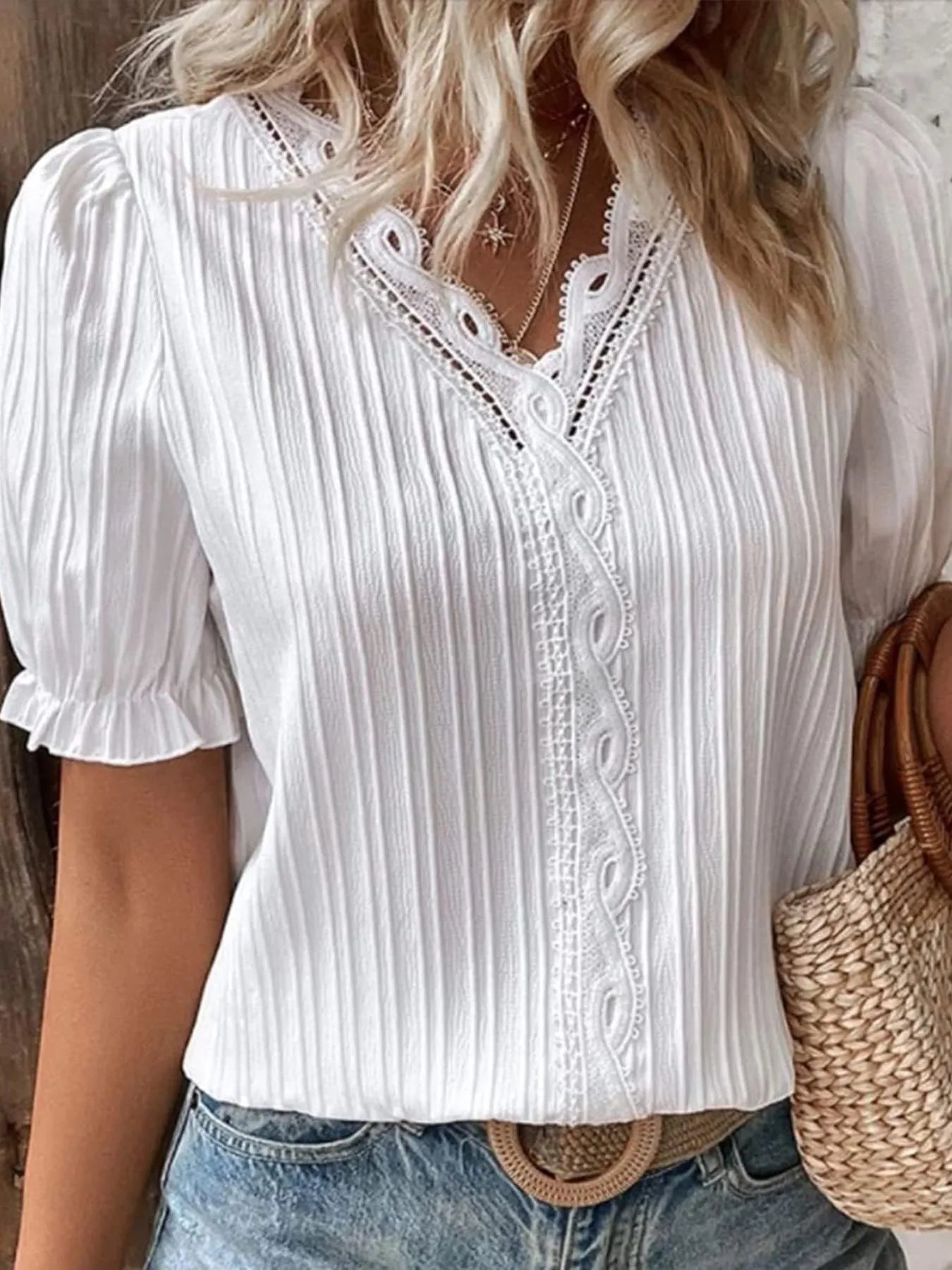 Full Size Lace Detail V-Neck Blouse Plus Size