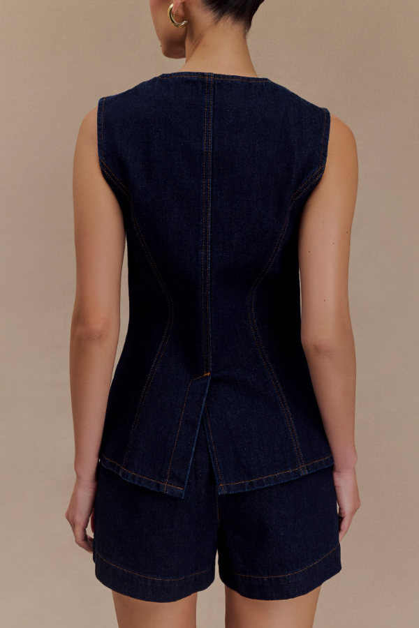 Elegant Denim Vest Shorts Set