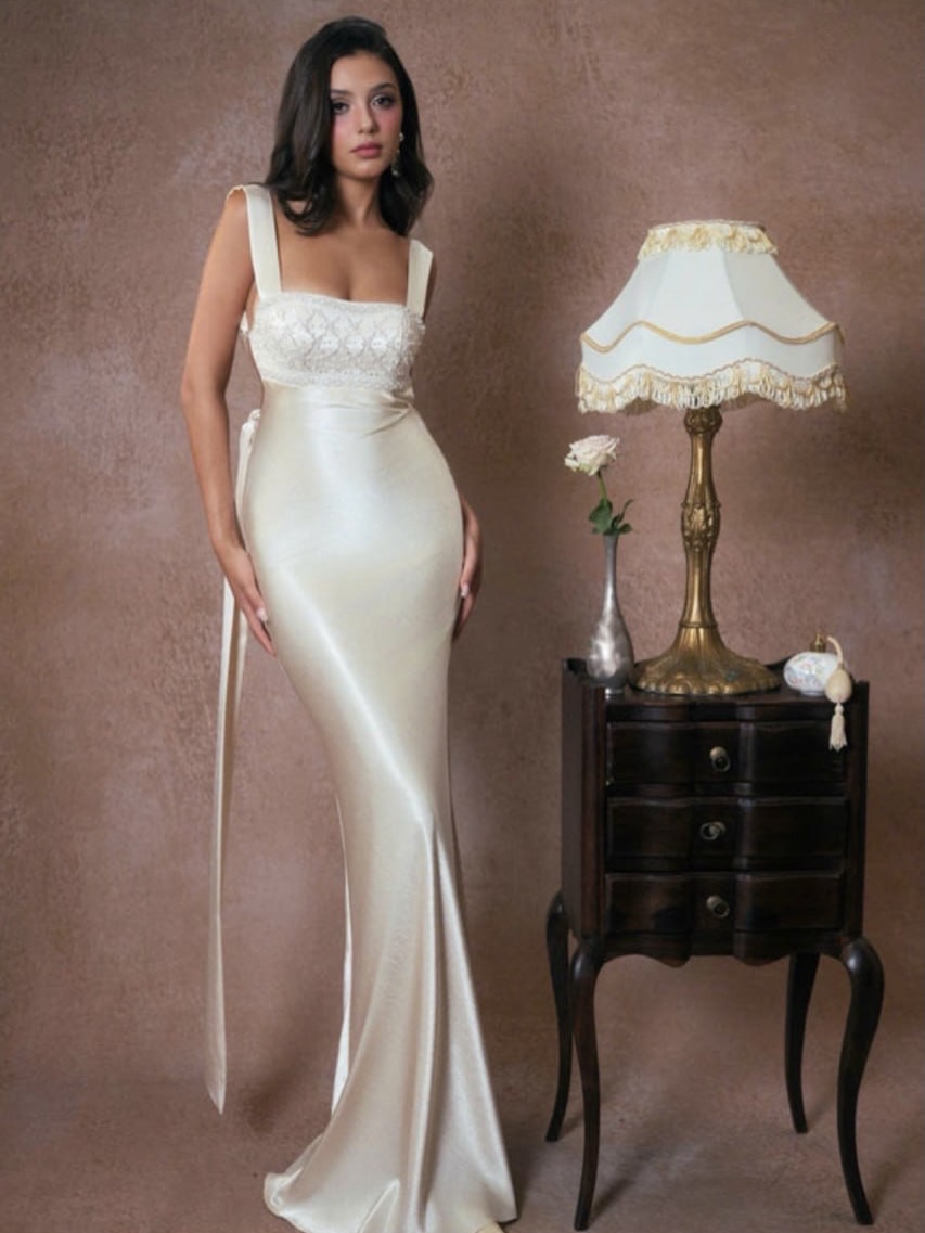 Pure Silk Satin Backless Cross-Strap Maxi Dress