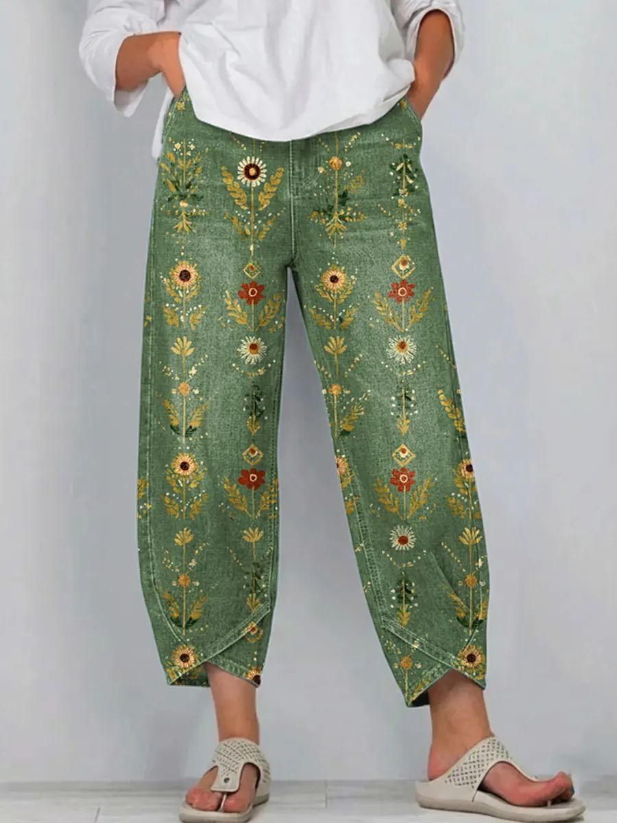 Women's Vintage Floral Art Print Jeans