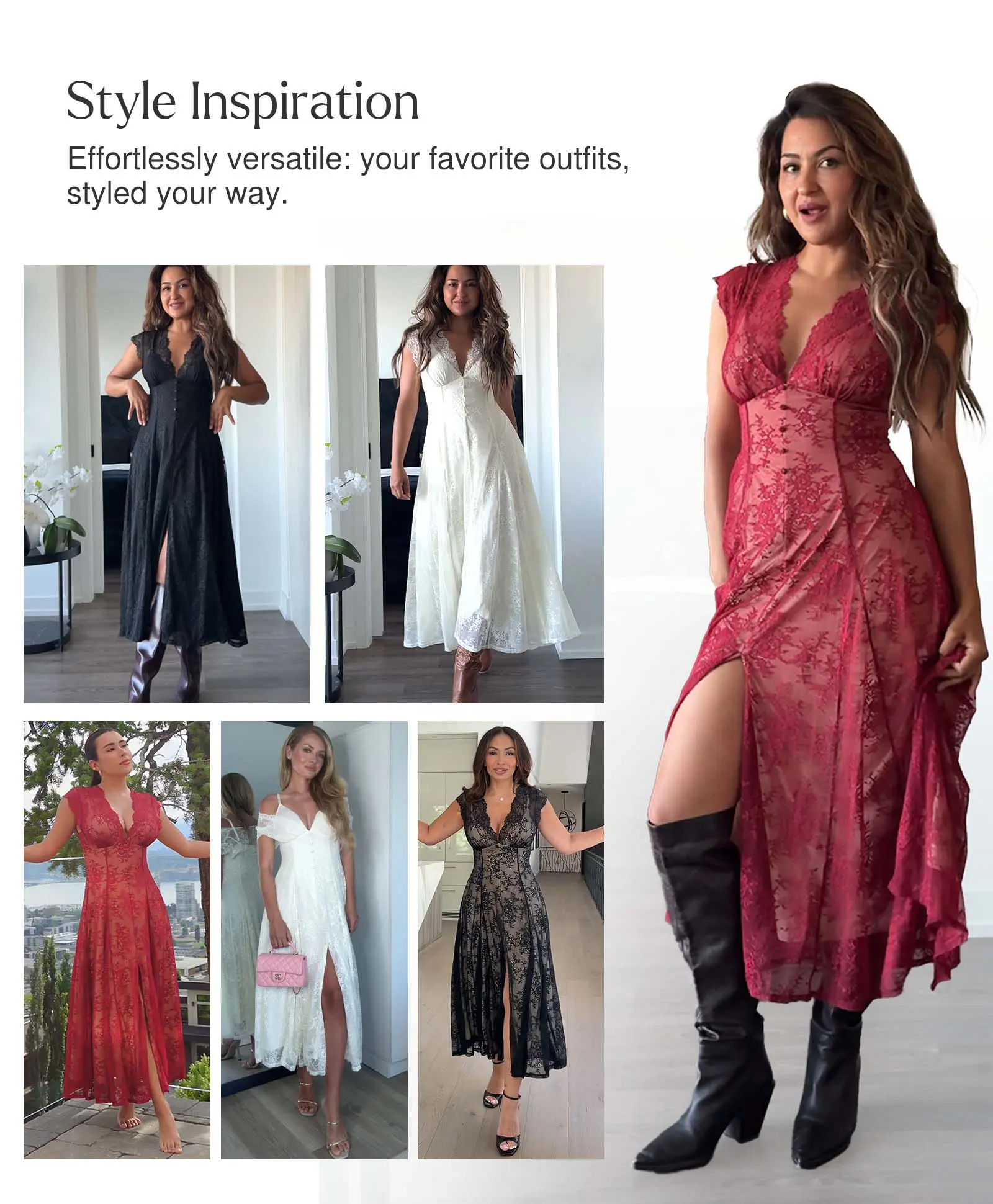 Boho Floral Lace Front Slit Maxi Dress