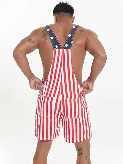 4th of July American Flag Overalls Shorts