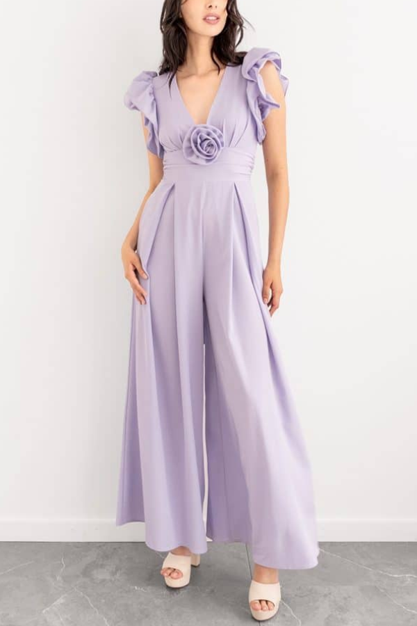 Floral-Collar Jumpsuit