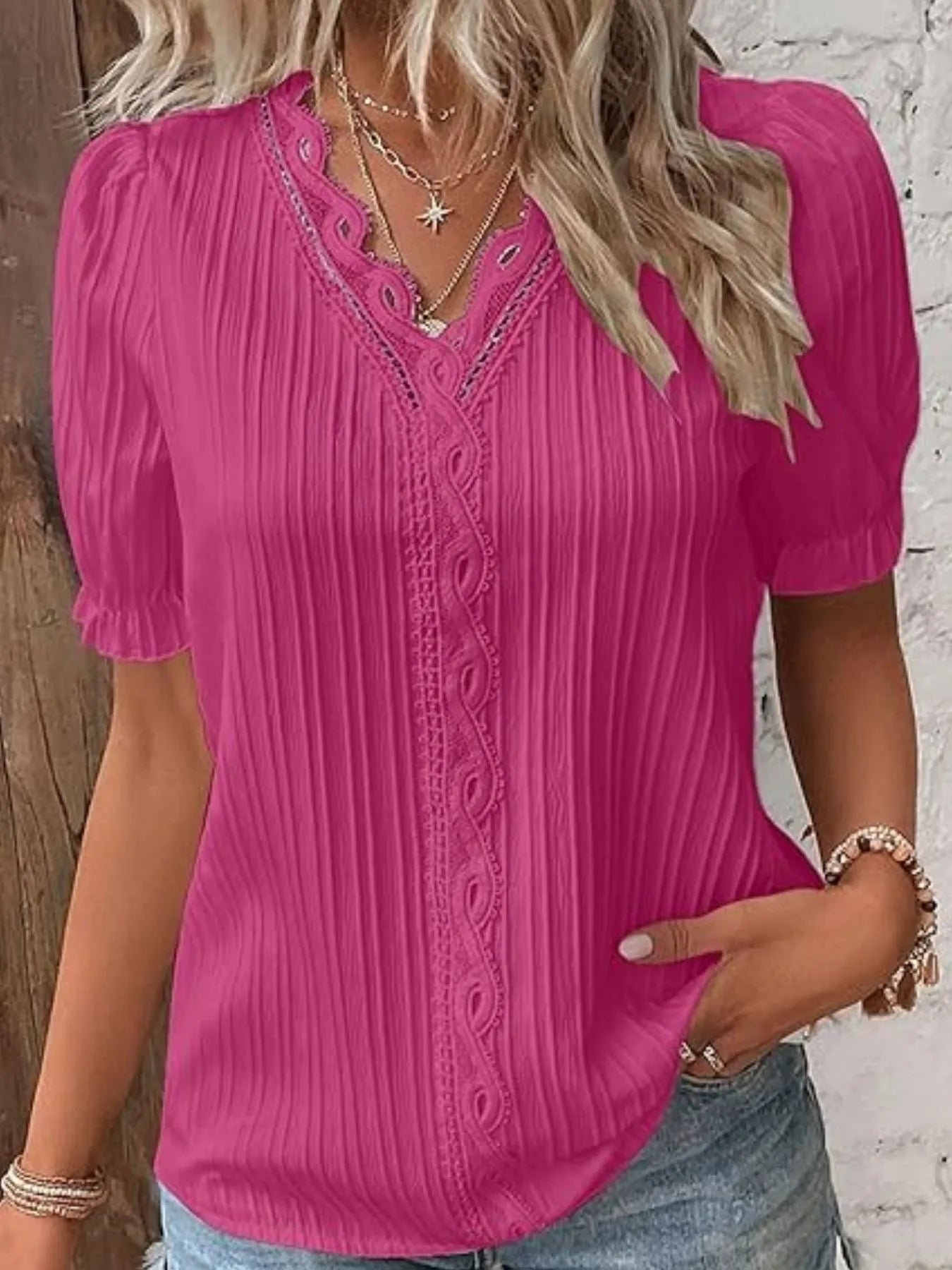 Full Size Lace Detail V-Neck Blouse Plus Size