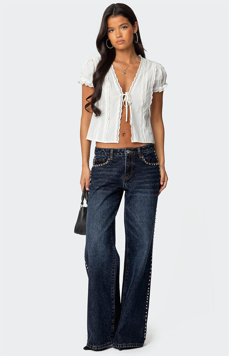 Edikted Cotton Lacey Tie Front Top