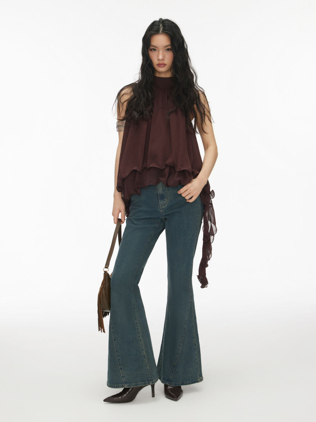 Chiffon Neck Ruffle Top
