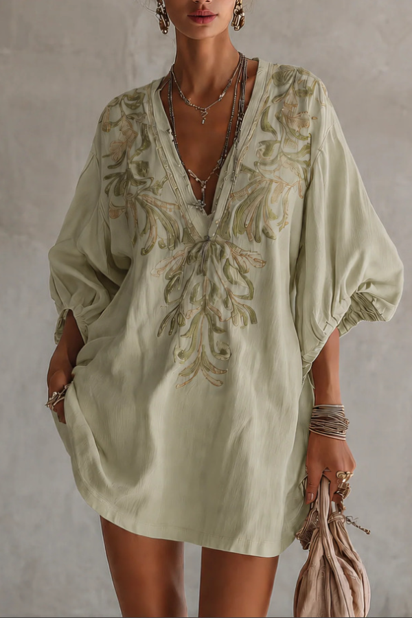 Bohemia Printed V-Neck Resort Mini Dress