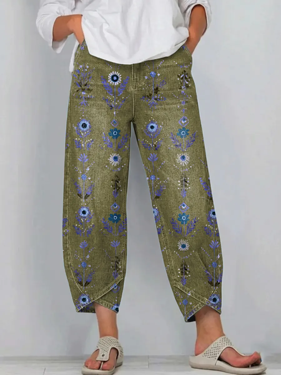 Women's Vintage Floral Art Print Jeans