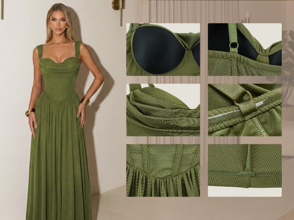Curvysweet Celeste Women Bodycon Faux-Corset Formal Maxi Dress Built-in Bra Milkmaid Formal Bridesmaid Wedding Guest Dresses